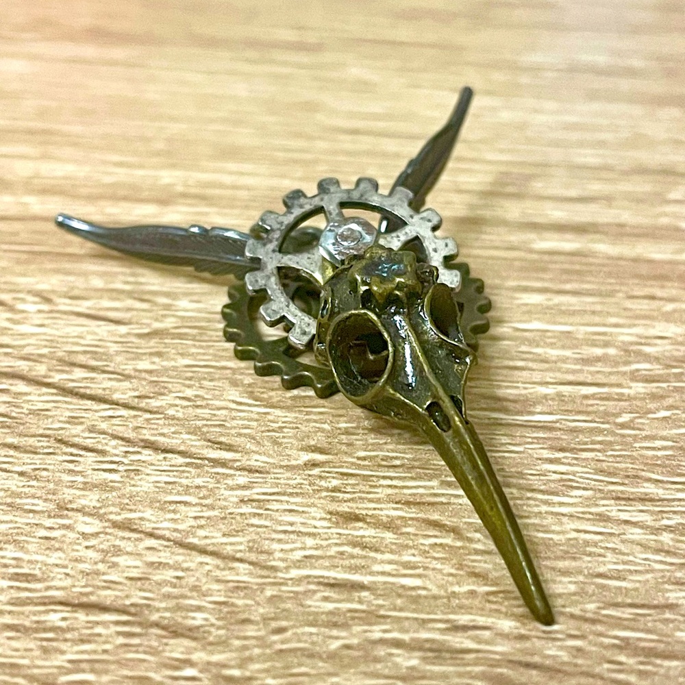 Steampunk Gothic Raven Crow Skull Pendant
